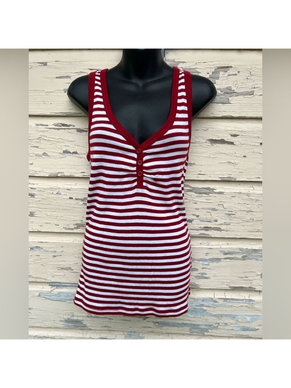 Vintage Old Navy Cotton/Modal Blend Y2K Striped Henley Tank Top Shirt NWT L
